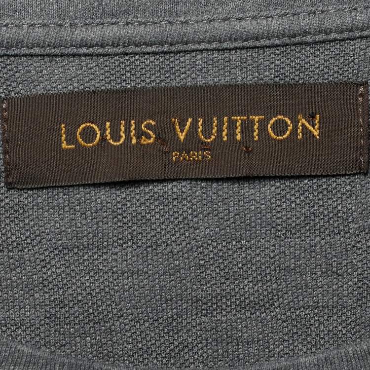 Pre Owned Louis Vuitton Grey Cotton Damier Pocket Detail Crew Neck T-Shirt L