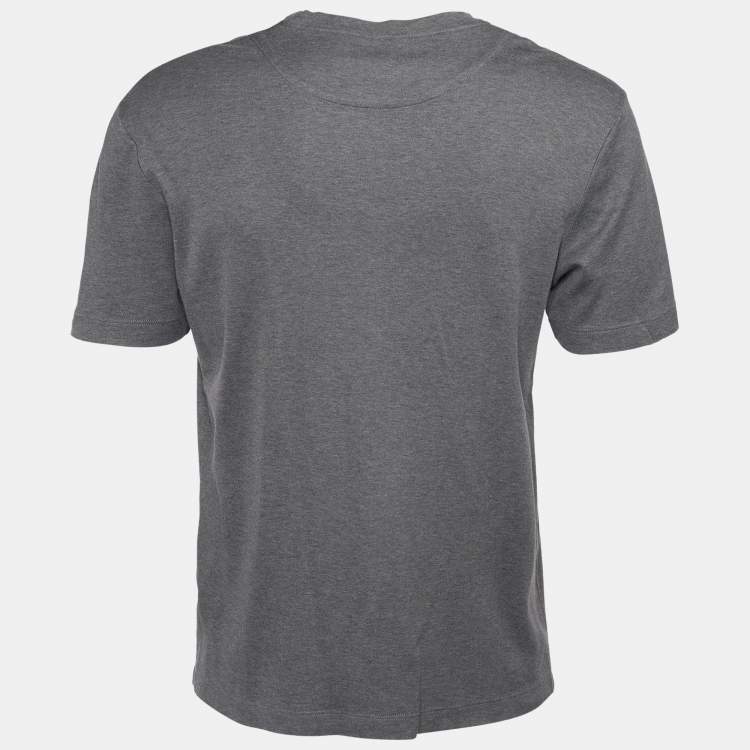 Pre Owned Louis Vuitton Grey Cotton Damier Pocket Detail Crew Neck T-Shirt L