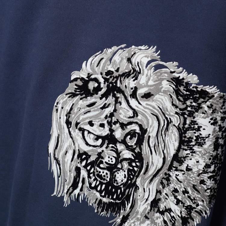 Pre Owned Louis Vuitton x Chapman Brothers Navy Blue Lion Flock Print Cotton Sweatshirt L