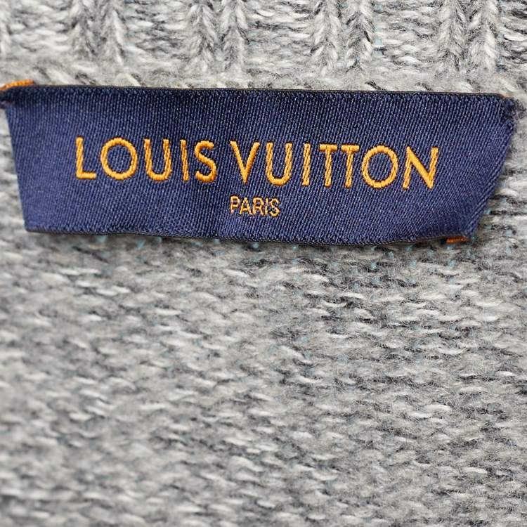 Pre Owned Louis Vuitton Grey Merci Logo Print Cashmere Blend Knit Jumper L