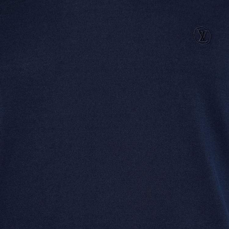 Pre Owned Louis Vuitton Navy Blue Jersey V Neck T-Shirt XL