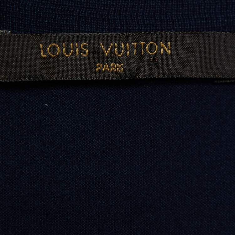 Pre Owned Louis Vuitton Navy Blue Jersey V Neck T-Shirt XL