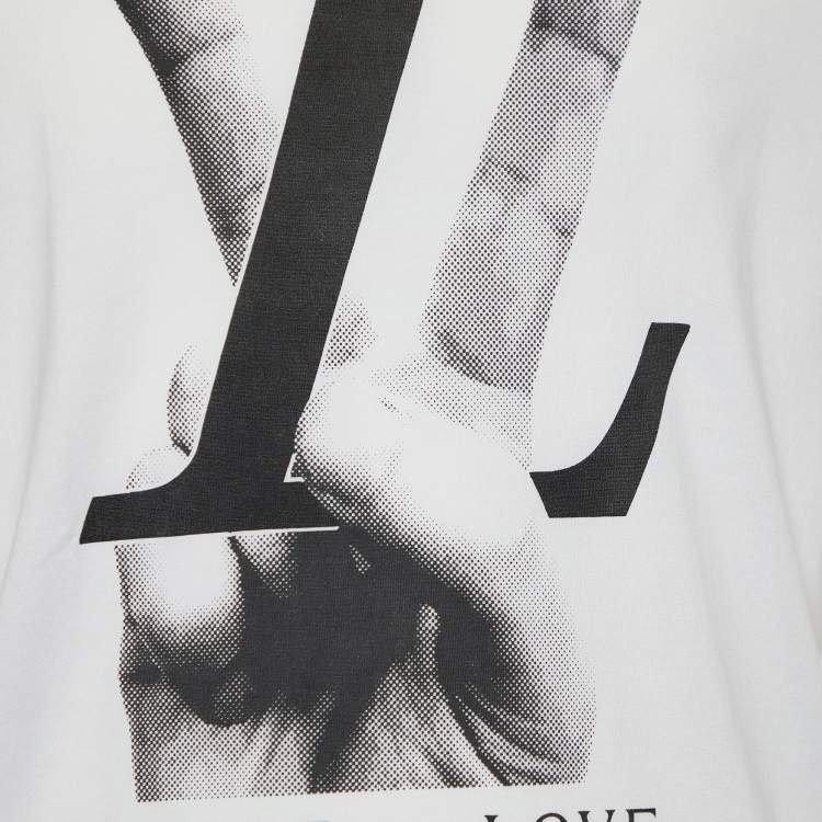 مملوكة مسبقًا Louis Vuitton White Peace & Love Print Cotton Crew Neck T-Shirt XL