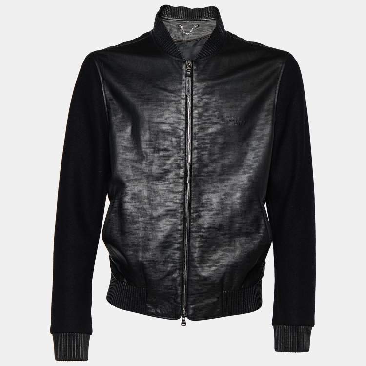 Louis Vuitton Black Leather & Wool Bomber Jacket XL Louis Vuitton