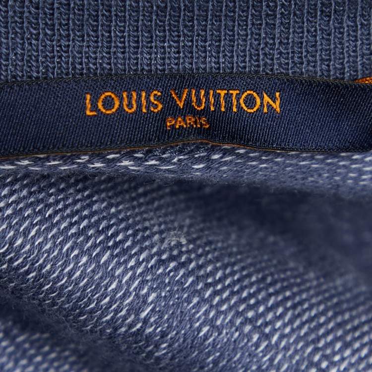Pre Owned Louis Vuitton Blue Cities Jacquard Knit Half Zip Sweater L