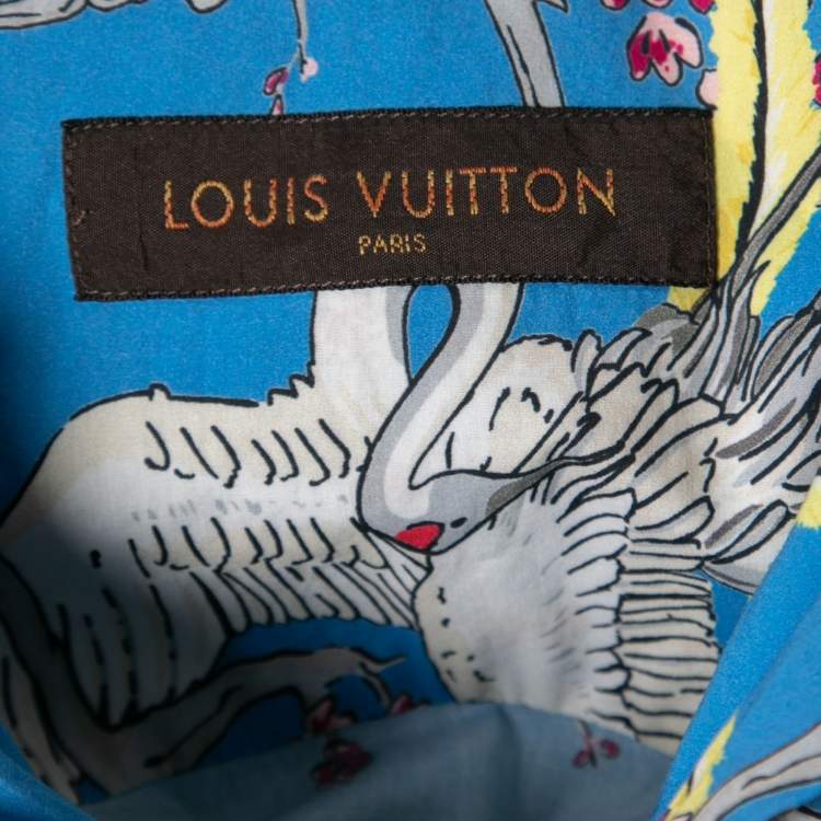 Pre Owned Louis Vuitton Blue Crane Print Cotton Button Front Hawaiian Shirt S