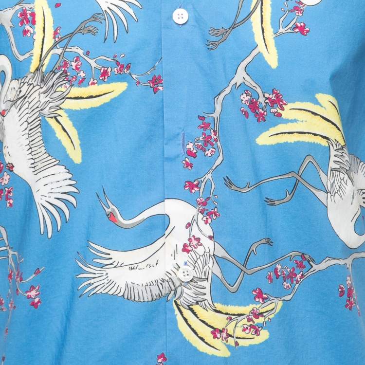 Pre Owned Louis Vuitton Blue Crane Print Cotton Button Front Hawaiian Shirt S