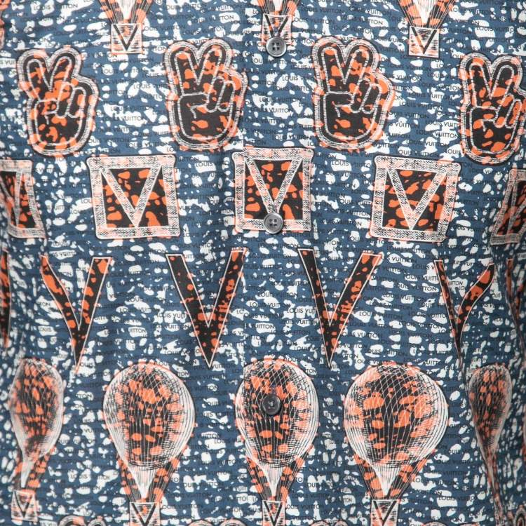 Pre Owned Louis Vuitton Blue Printed Cotton Button Front Shirt M