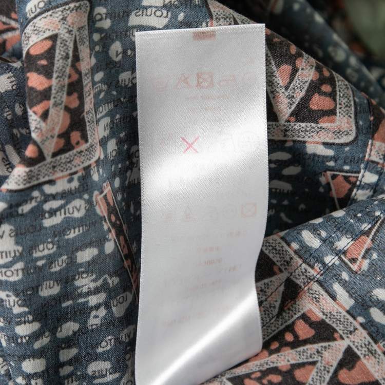Pre Owned Louis Vuitton Blue Printed Cotton Button Front Shirt M