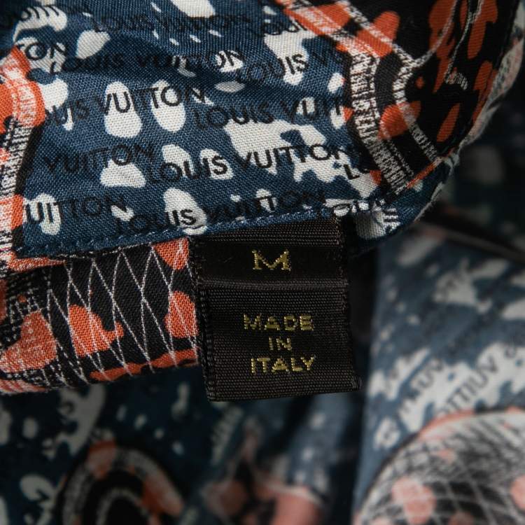 Pre Owned Louis Vuitton Blue Printed Cotton Button Front Shirt M