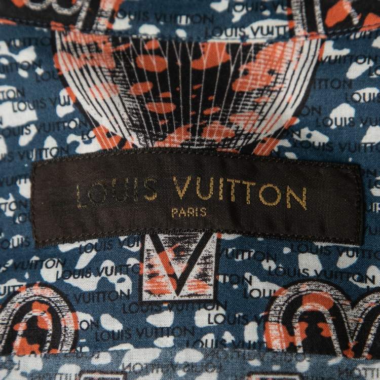 Pre Owned Louis Vuitton Blue Printed Cotton Button Front Shirt M
