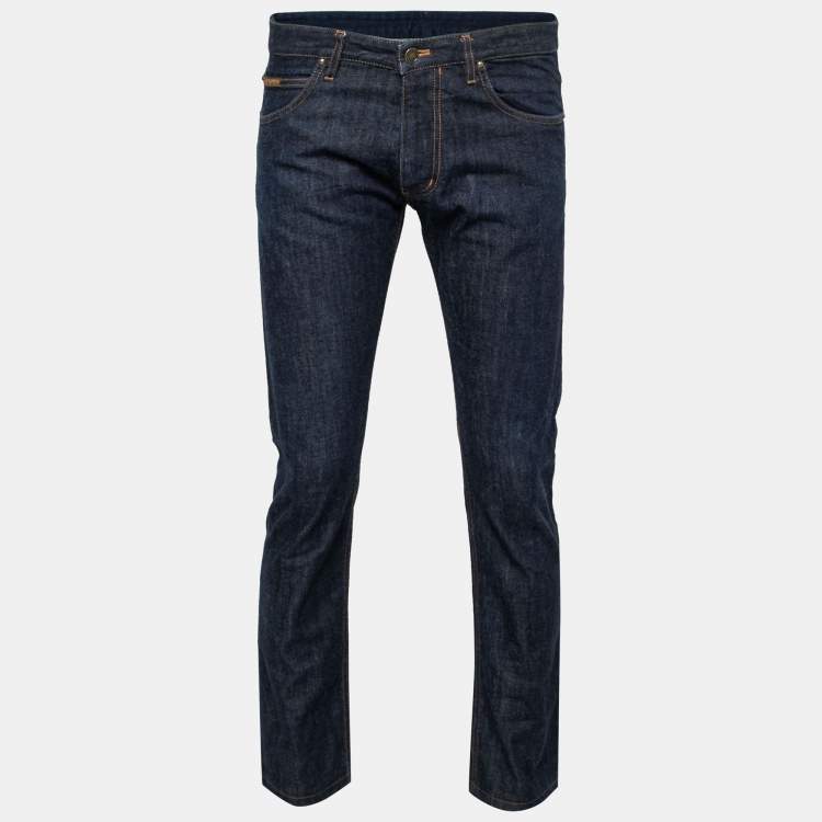 Pre Owned Louis Vuitton Blue Denim Straight Leg Jeans L Waist: 34"