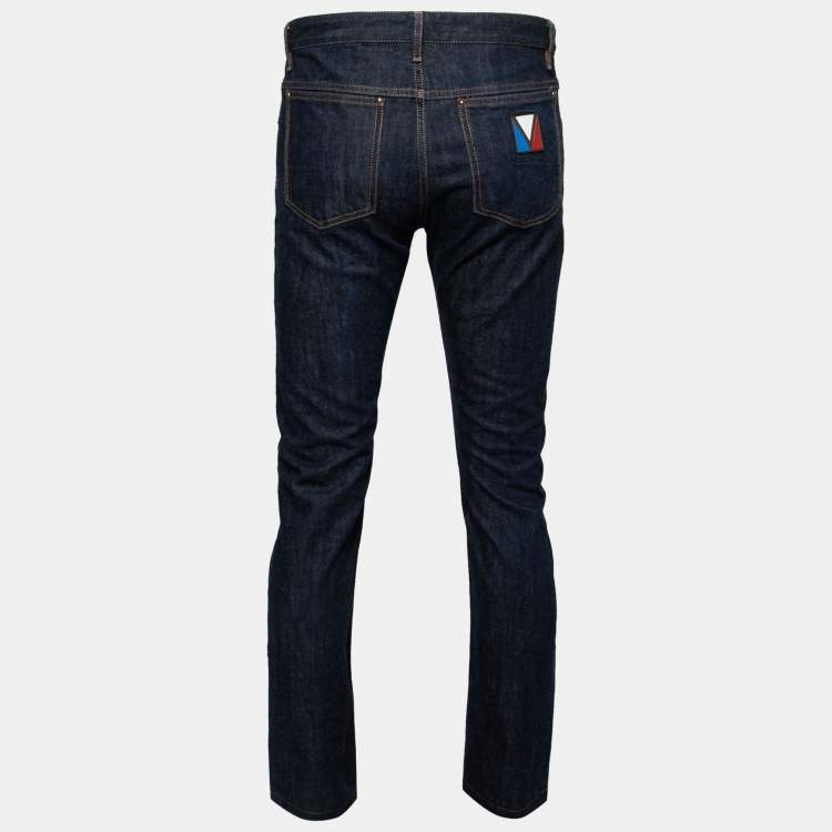 Pre Owned Louis Vuitton Blue Denim Straight Leg Jeans L Waist: 34"