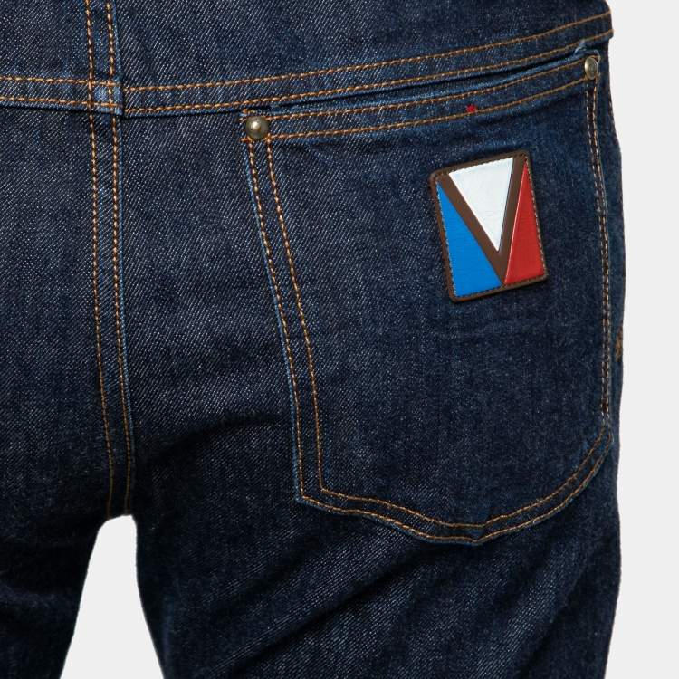 Pre Owned Louis Vuitton Blue Denim Straight Leg Jeans L Waist: 34"