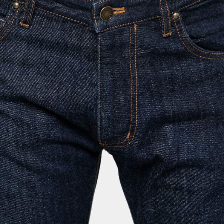 Pre Owned Louis Vuitton Blue Denim Straight Leg Jeans L Waist: 34"