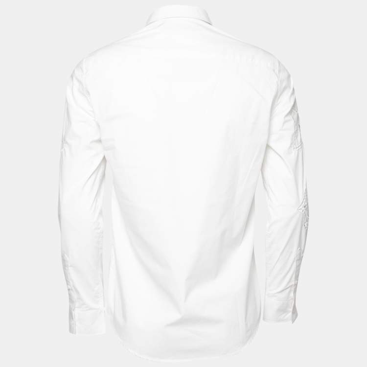 Pre Owned Louis Vuitton White Eyelet Logo Embroidered Cotton Button Front Shirt M
