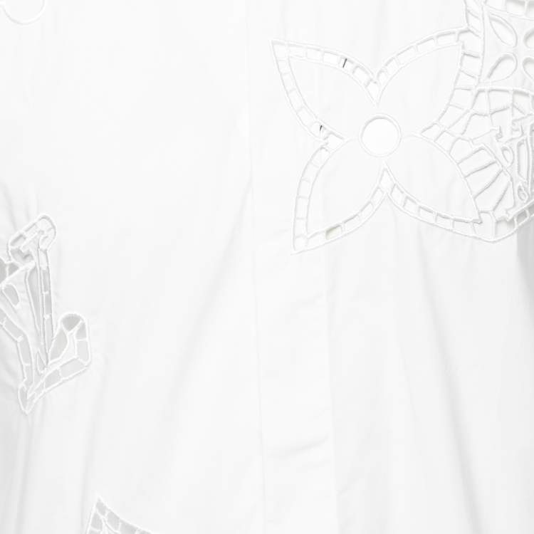 Pre Owned Louis Vuitton White Eyelet Logo Embroidered Cotton Button Front Shirt M