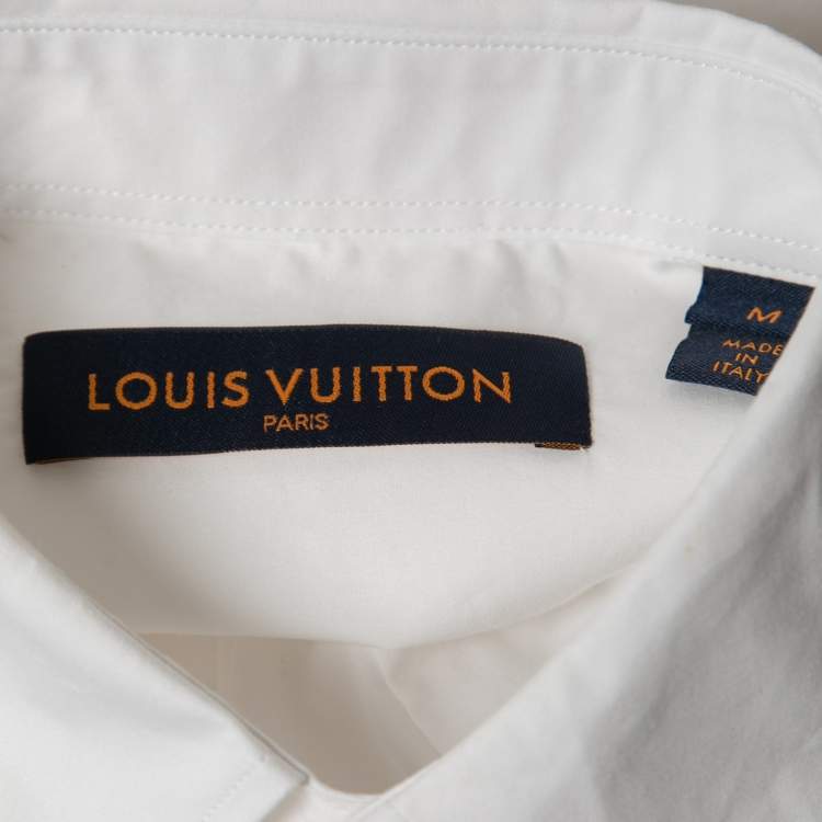 Pre Owned Louis Vuitton White Eyelet Logo Embroidered Cotton Button Front Shirt M
