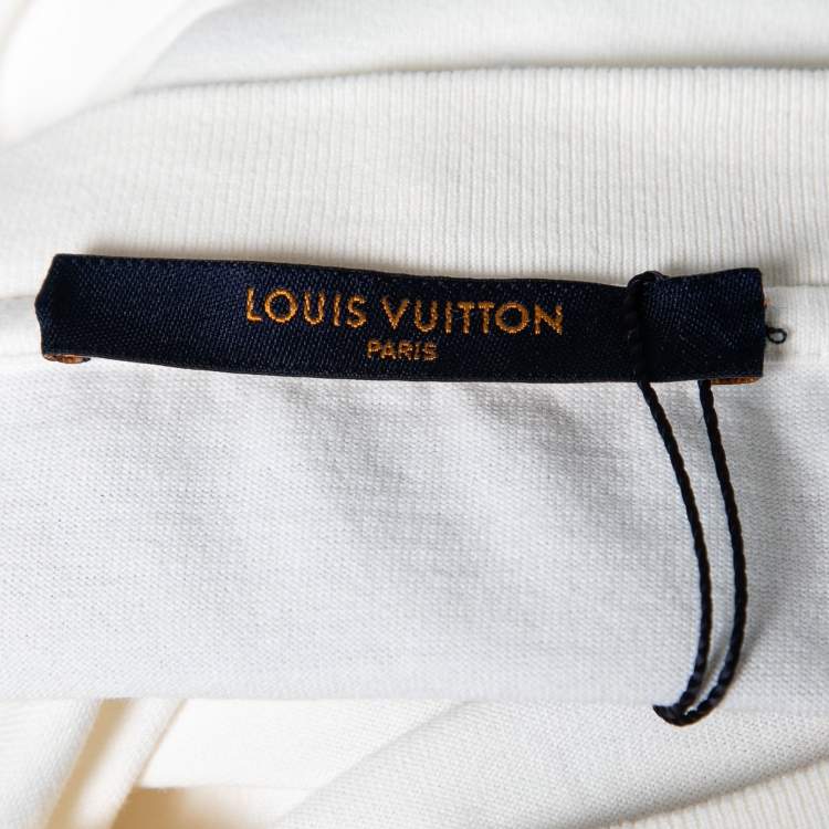 Pre Owned Louis Vuitton Off White Cotton Long Sleeve Crewneck T-Shirt M