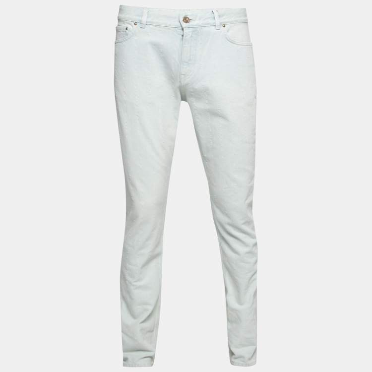 Pre Owned Louis Vuitton Light Blue Denim Perforated Slim Jeans M Waist 32"