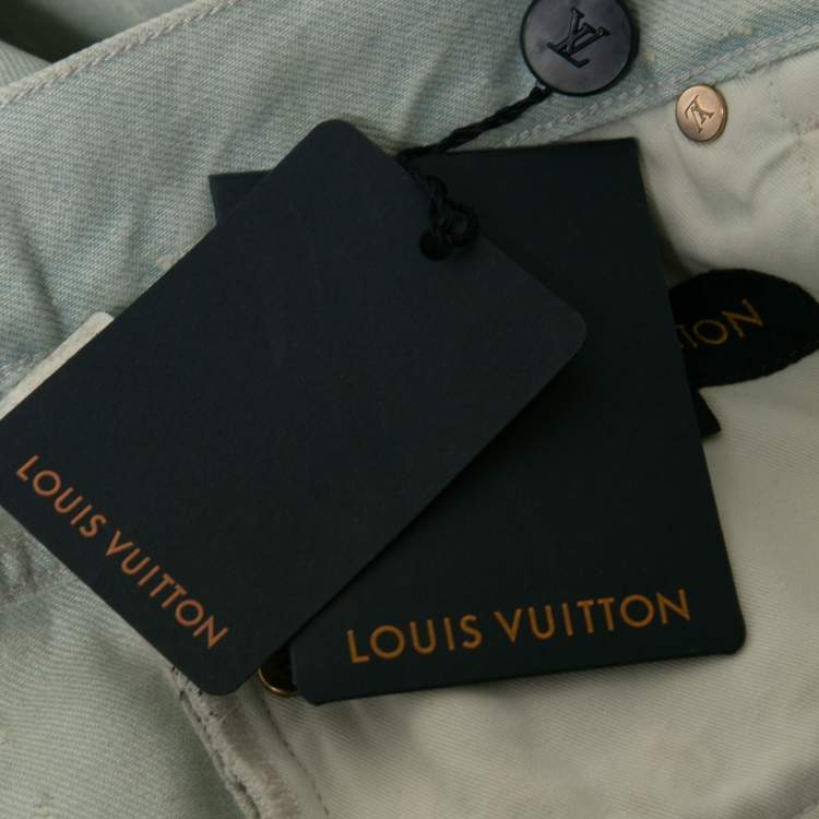 Pre Owned Louis Vuitton Light Blue Denim Perforated Slim Jeans M Waist 32"