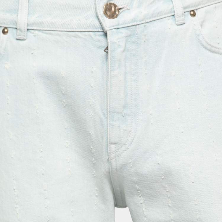 Pre Owned Louis Vuitton Light Blue Denim Perforated Slim Jeans M Waist 32"