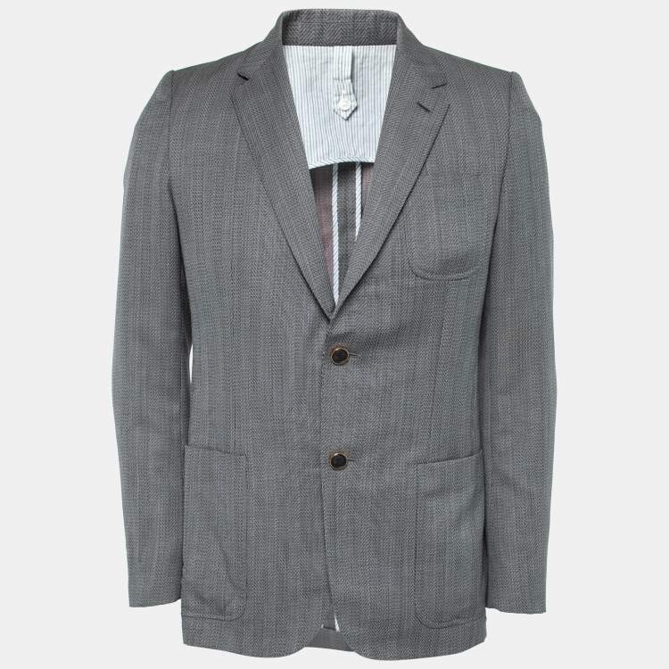 Pre Owned Louis Vuitton Grey Textured Wool Single-Breasted Blazer M  