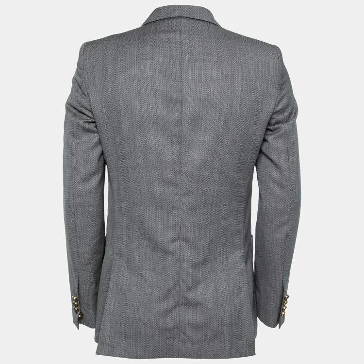 Pre Owned Louis Vuitton Grey Textured Wool Single-Breasted Blazer M  