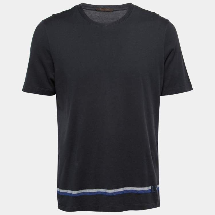 Pre Owned Louis Vuitton Dark Grey Cotton Jersey Stripe Detail T-Shirt XL