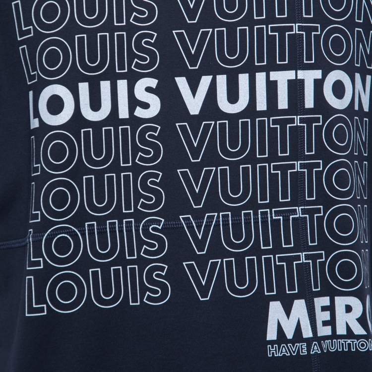 Pre Owned Louis Vuitton Navy Blue Merci Print Cotton Crewneck T-Shirt S