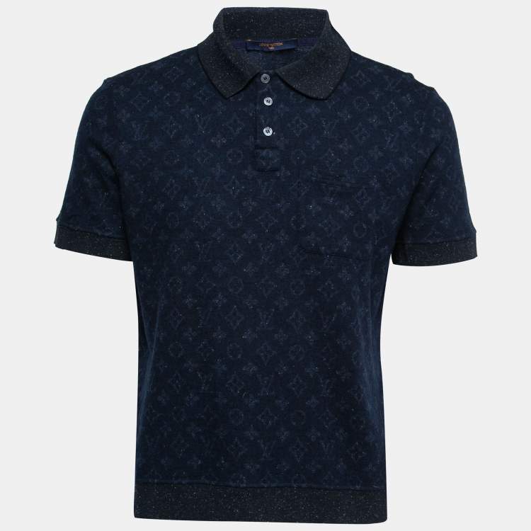 Louis Vuitton Navy Blue Monogram Wool Blend Knit Polo T-Shirt L