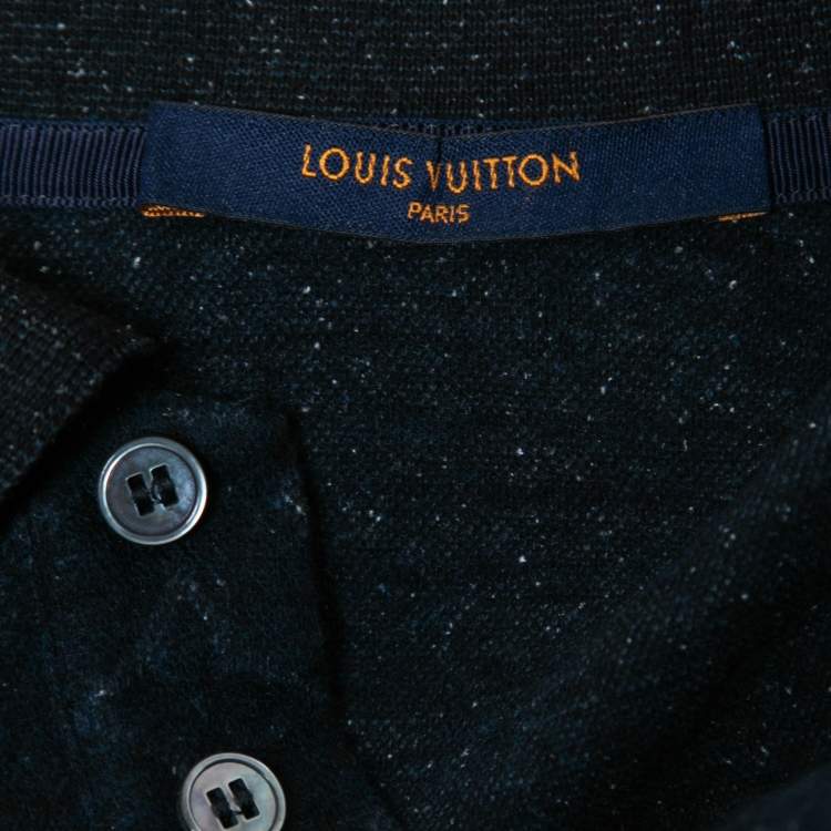 Pre Owned Louis Vuitton Navy Blue Monogram Printed Knit Polo T-Shirt XXL