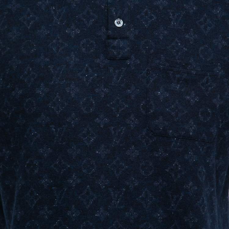 Pre Owned Louis Vuitton Navy Blue Monogram Printed Knit Polo T-Shirt XXL