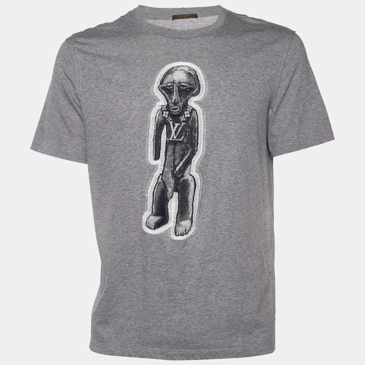Pre Owned Louis Vuitton Grey Chapman Zulu Statue Printed Cotton Knit T-Shirt L