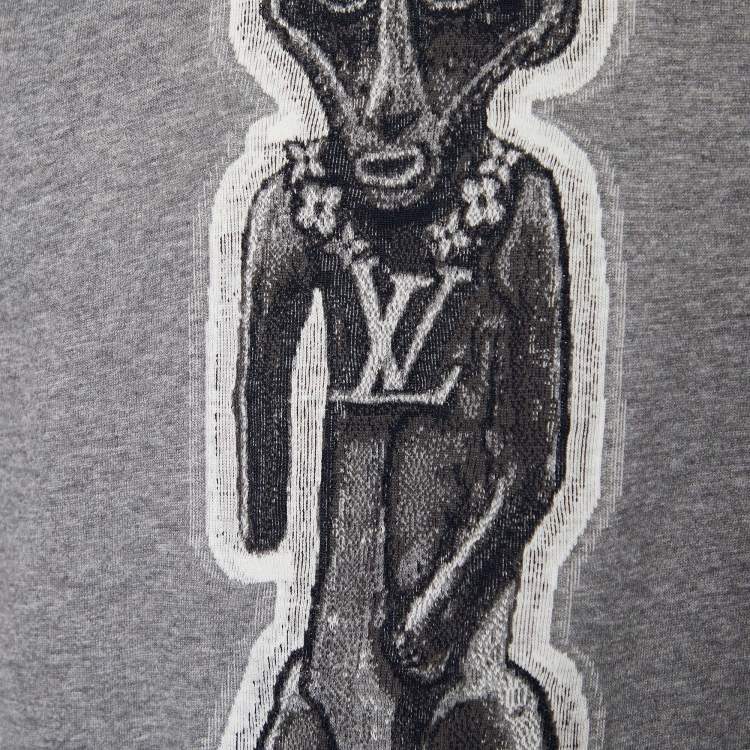 Pre Owned Louis Vuitton Grey Chapman Zulu Statue Printed Cotton Knit T-Shirt L
