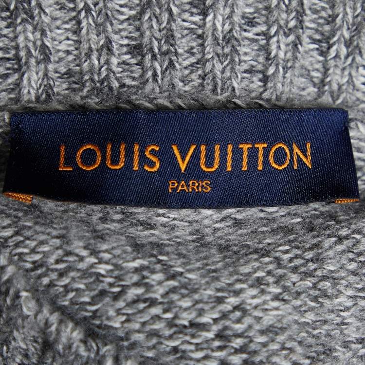 Pre Owned Louis Vuitton Grey Logo Printed Cashmere & Cotton Knit Sweater S