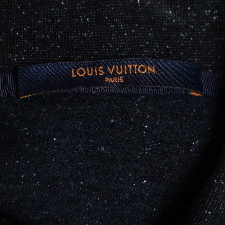 Pre Owned Louis Vuitton Navy Blue Monogram Patterned Knit Polo T-Shirt XL