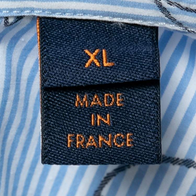 Pre Owned Louis Vuitton Blue Striped Monogram Jacquard Button Front Shirt XL
