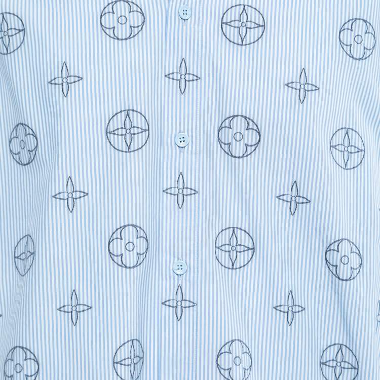 Pre Owned Louis Vuitton Blue Striped Monogram Jacquard Button Front Shirt XL