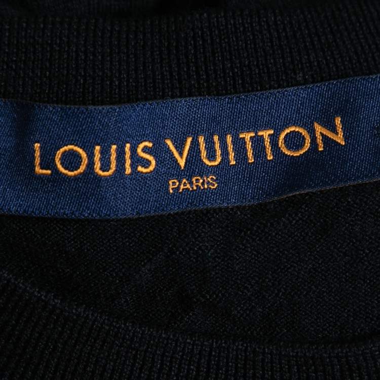 مملوكة مسبقًا Louis Vuitton Black Pointelle Knit Earth Motif T-Shirt L