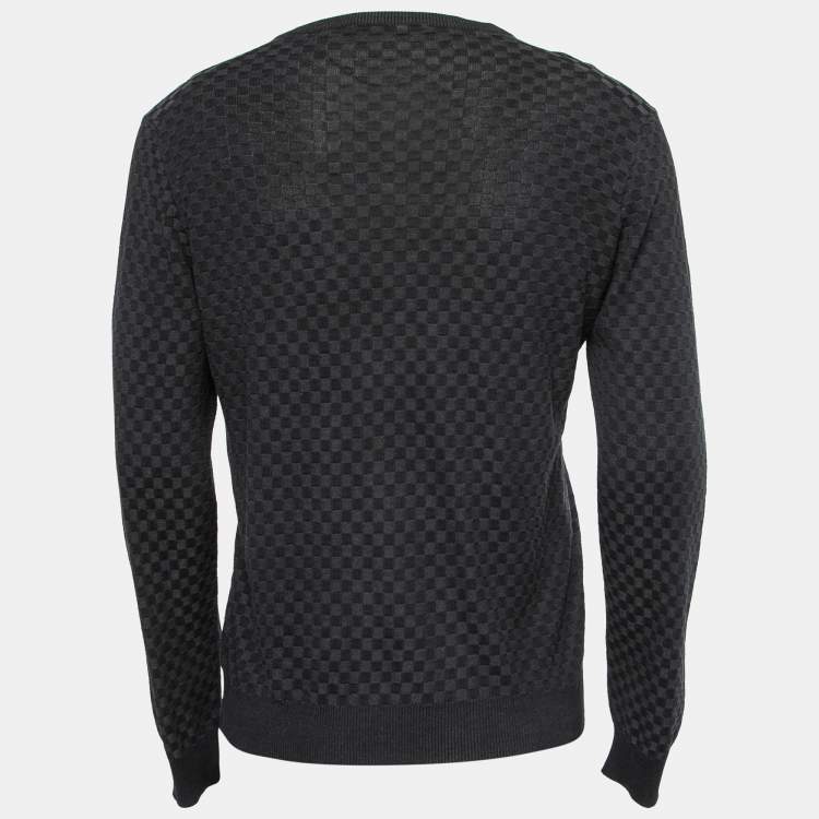 Pre Owned Louis Vuitton Grey Damier Patterned Knit Jumper S