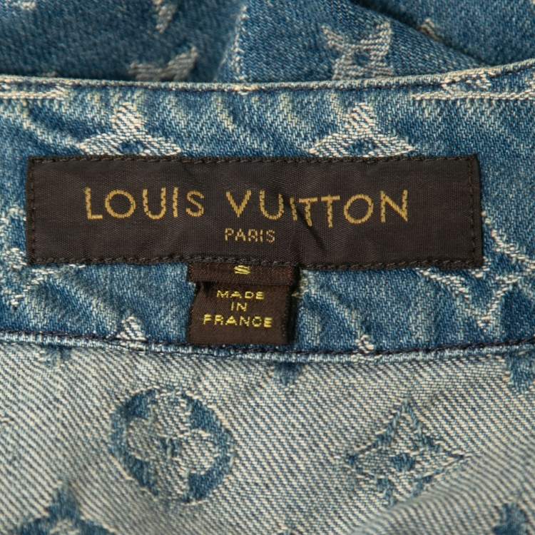 Pre Owned Louis Vuitton x Supreme Light Wash Monogram Denim Baseball Shirt S