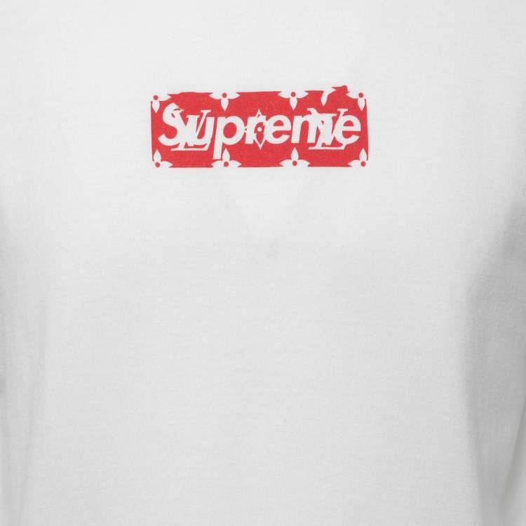 Pre Owned Louis Vuitton X Supreme White Box Logo Print Cotton T-Shirt S