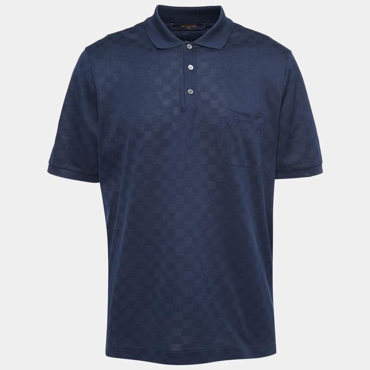 Louis Vuitton Navy Blue Cotton Pique Damier Pattern Polo T-Shirt L