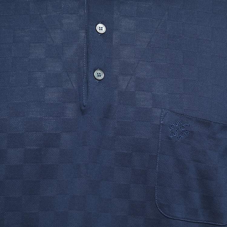 Pre Owned Louis Vuitton Dark Blue Damier Pattern Cotton Polo T-Shirt 5XL