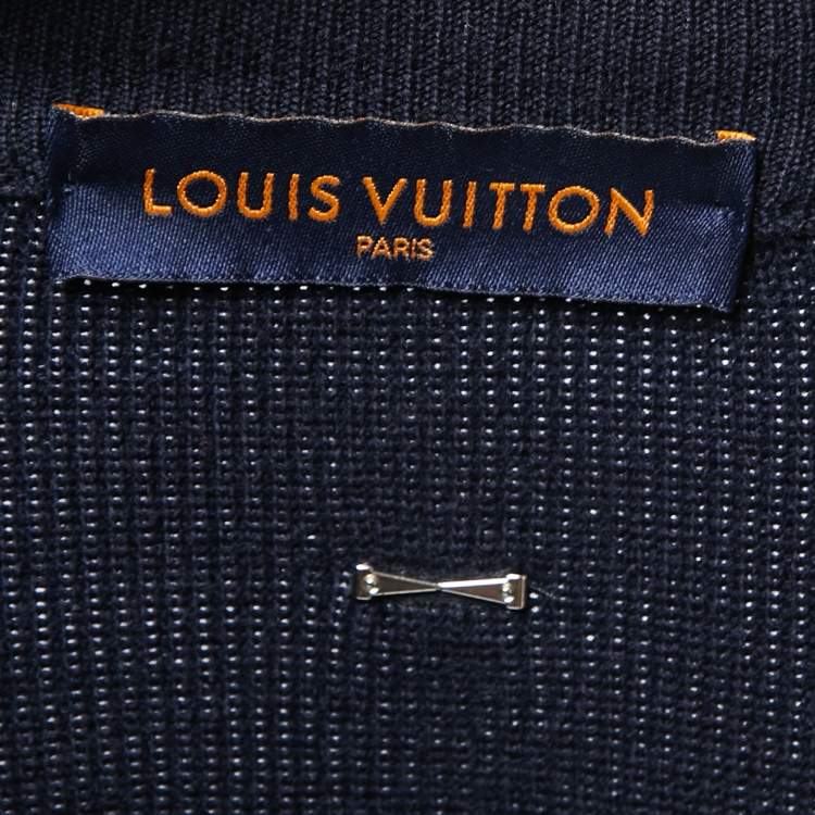 Pre Owned Louis Vuitton Dark Blue Wool Knit Zip Up Sweater XXL