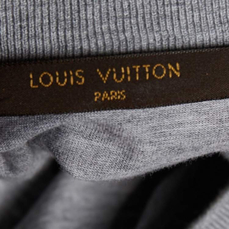 Pre Owned Louis Vuitton Grey Cotton Knit Varsity Detail T-Shirt XXL