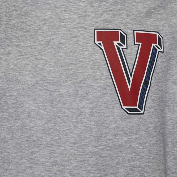 Pre Owned Louis Vuitton Grey Cotton Knit Varsity Detail T-Shirt XXL