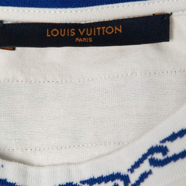 Pre Owned Louis Vuitton White Cotton Chain Jacquard Rib Collar T-Shirt XL