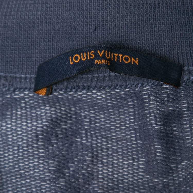 Pre Owned Louis Vuitton Blue Cities Jacquard Knit Half Zip Sweater L